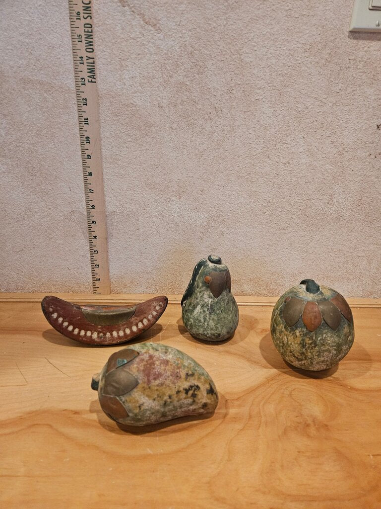 Decorative Large Terra Cotta Fruit w Copper & Brass Accents Set of 4 Table shelf decor