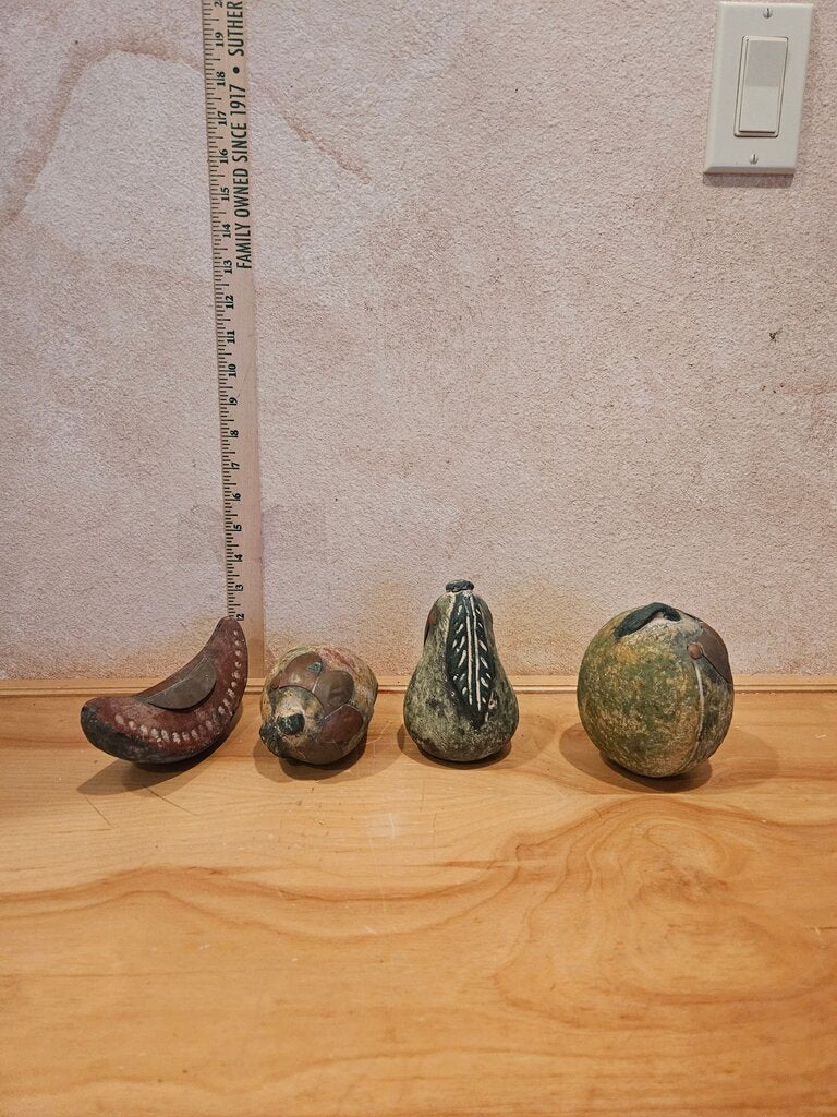 Decorative Large Terra Cotta Fruit w Copper & Brass Accents Set of 4 Table shelf decor