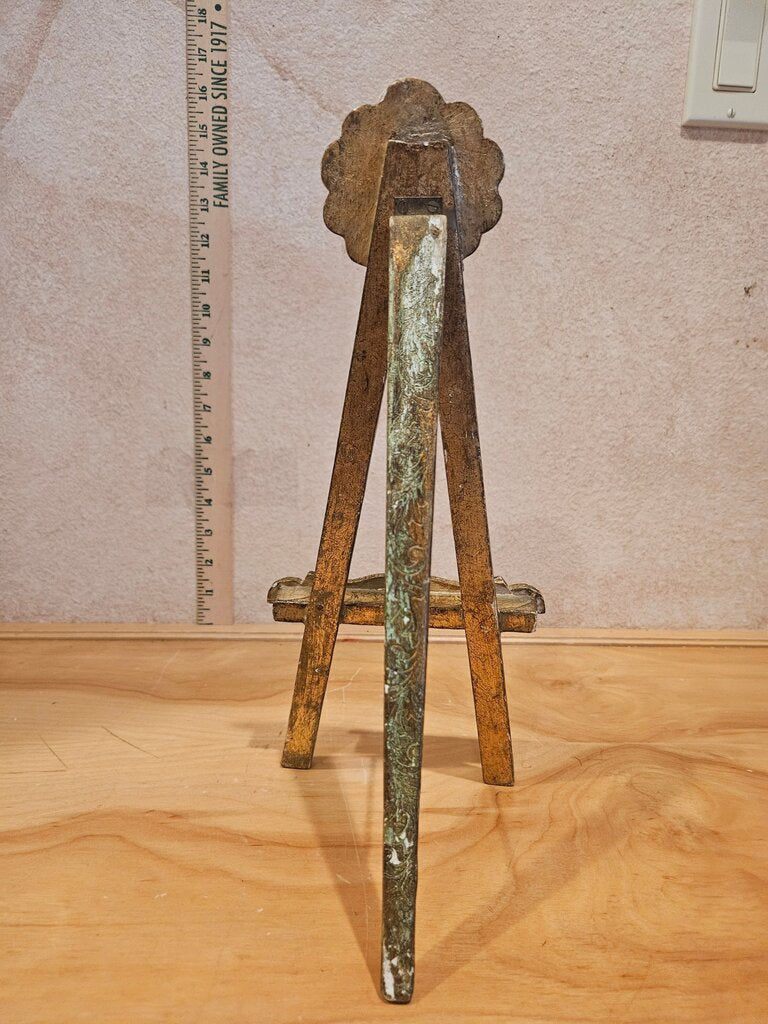 Vintage Gilded Italian Florentine Shell Motif Gold Gilt Wood Easel As Is, a little wobbly Plate Picture Art print Painting Display Stand