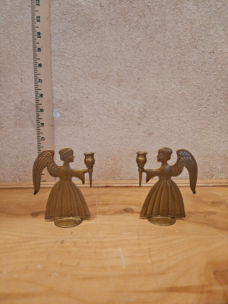 Vintage As Is Swedish Brass Angel Candle Holders Messing Engel Leuchter Kerzenständer Engel aus Messing