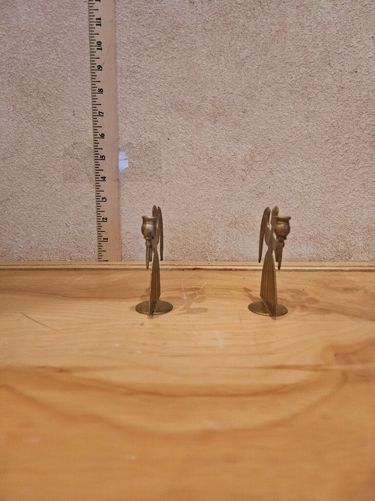 Vintage As Is Swedish Brass Angel Candle Holders Messing Engel Leuchter Kerzenständer Engel aus Messing