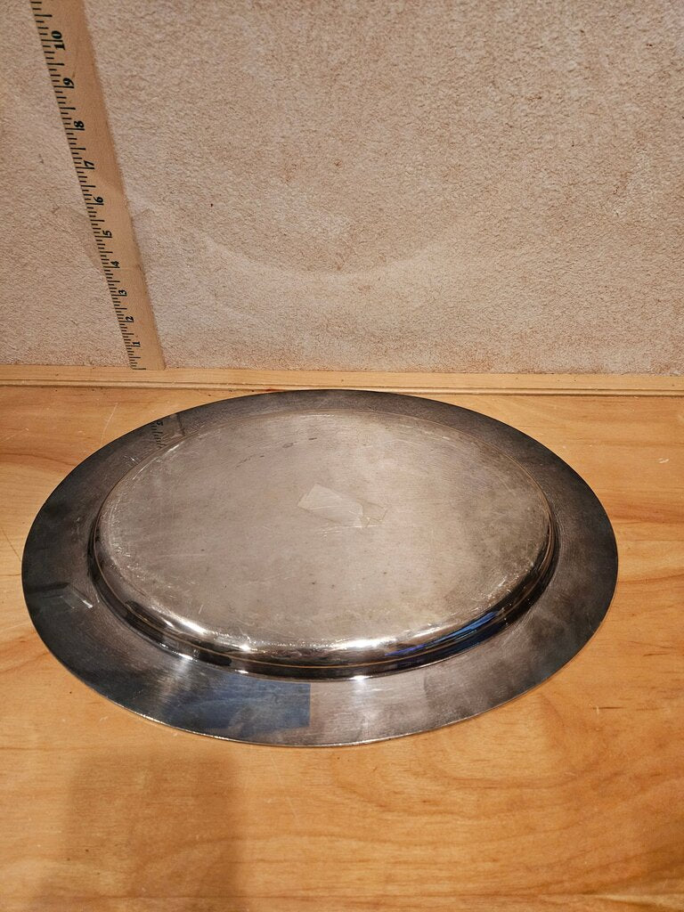 Vintage Silver Plated Serving Tray Tudor Oval Plate w Textured Relief rose embossed scroll edge barware display centerpiece, candle holder