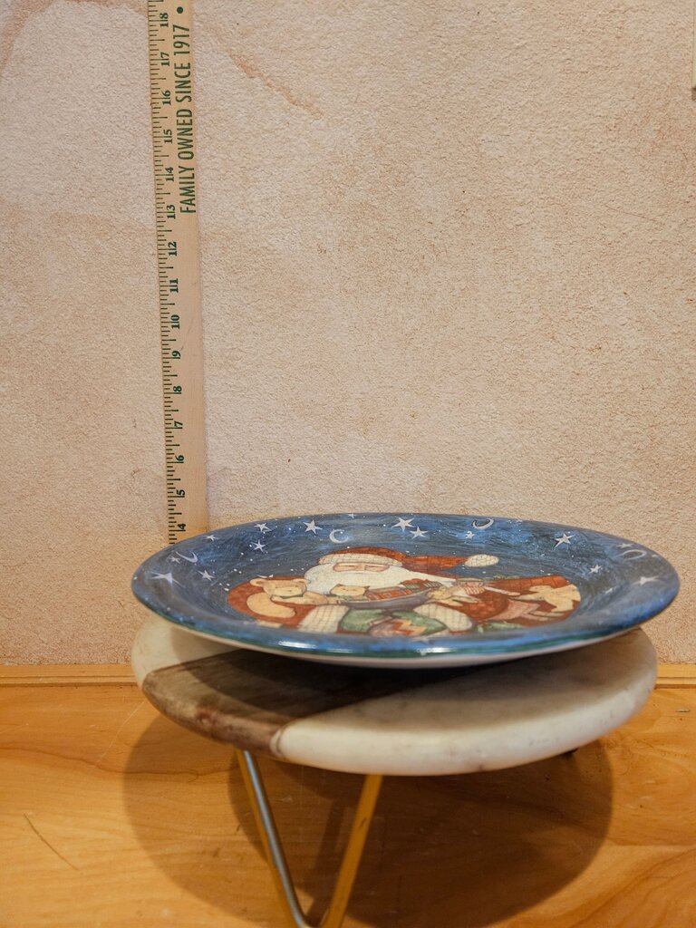 Hand painted Father Christmas by Certified International Christmas cookie dessert server plate holiday display Farmhouse Chic Decor cloche base