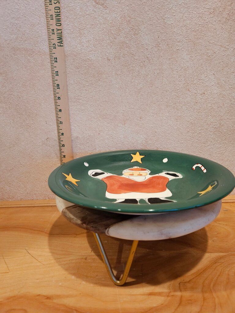 Gibson Festive Hand painted Santa Christmas cookie dessert server plate holiday display Farmhouse Chic Decor cloche base