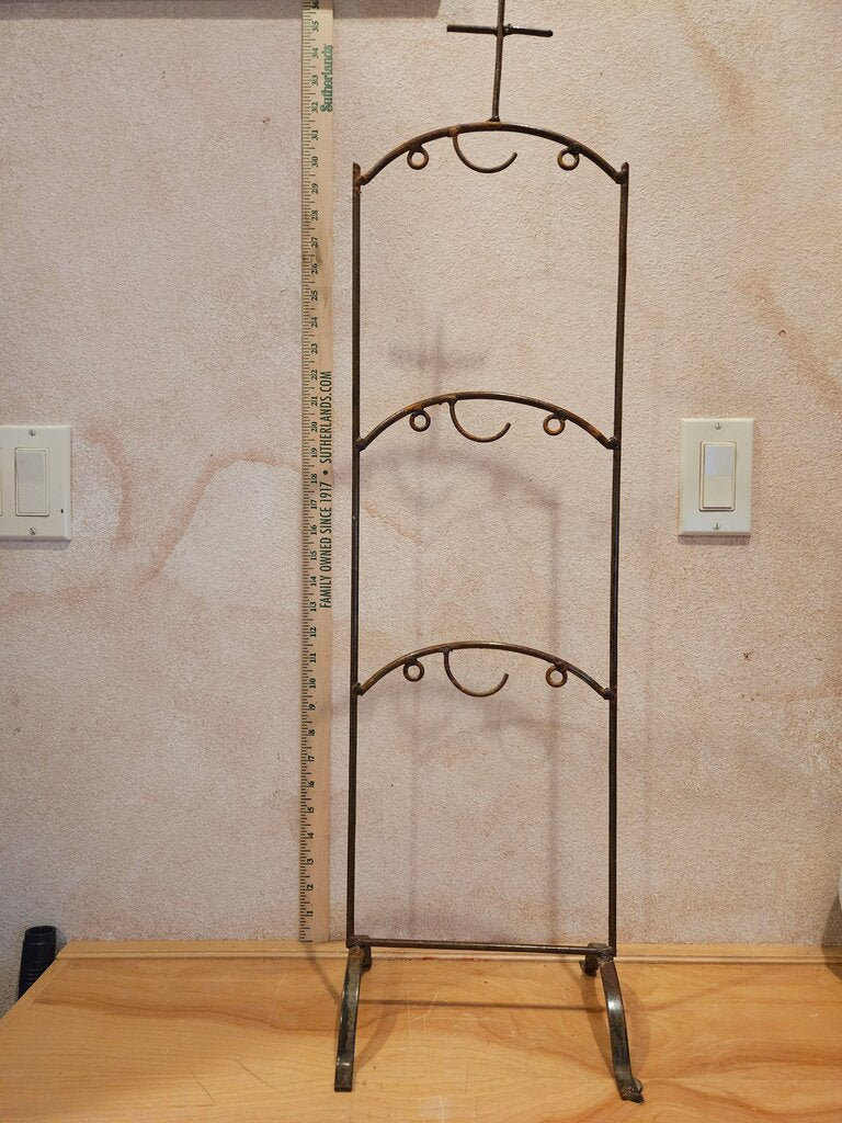 Stylish Gilded 3 tiered metal stand cross motif 3 hook displaying cups, ornaments, art, photographs, or other decorative item Unique Holiday or daily decor