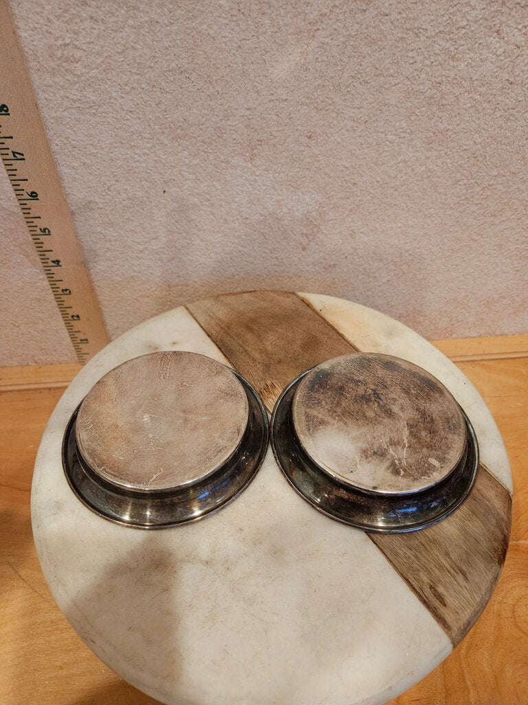 Set Of 3 Vintage Sheridan Silver & Porcelain Coasters w Bird Pattern candle riser, trinket dish cloche base bareware grandmacore cottage granny corecuties Mini Decorative Bird Plates