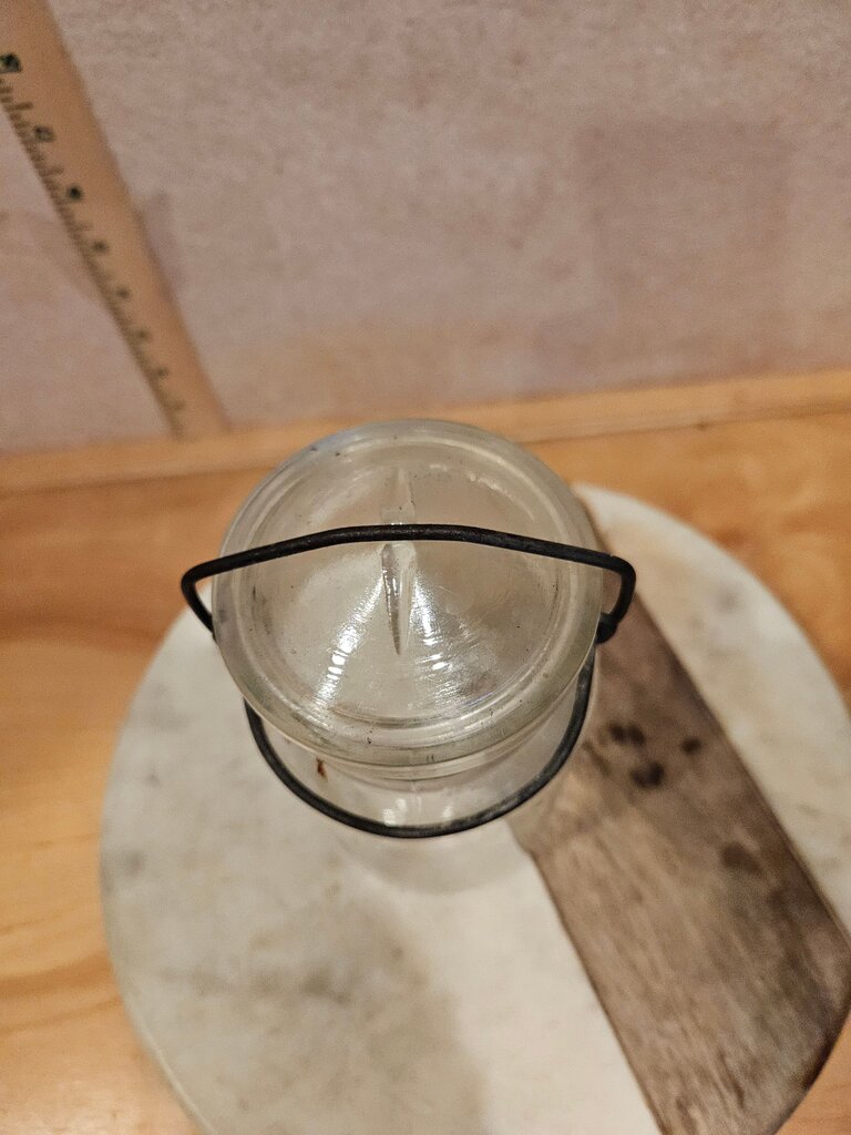 Vintage Thick Clear QT Jar w/ Glass Lid & Wire Bail