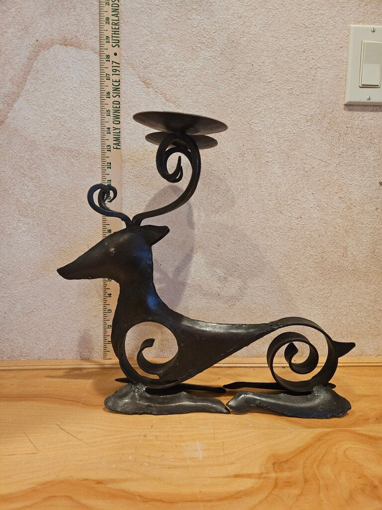 Vintage Pier 1 Iron Reindeer 13" Tall and 15" long Christmas Candle Holder, Industrial Farmhouse