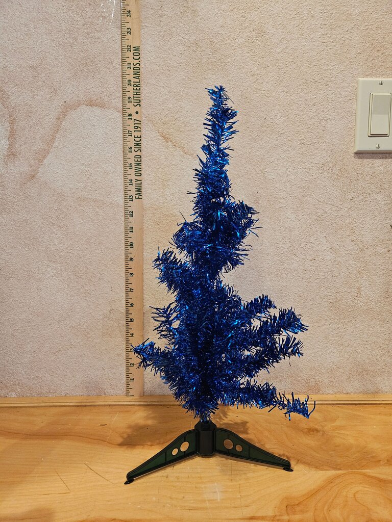 SMALL CHRISTMAS TREE WITH STAND Blue Tinsel Christmas Tree Vintage Style