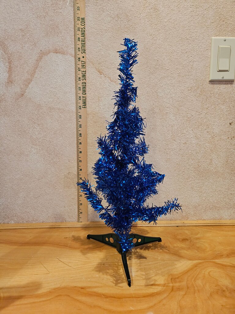SMALL CHRISTMAS TREE WITH STAND Blue Tinsel Christmas Tree Vintage Style
