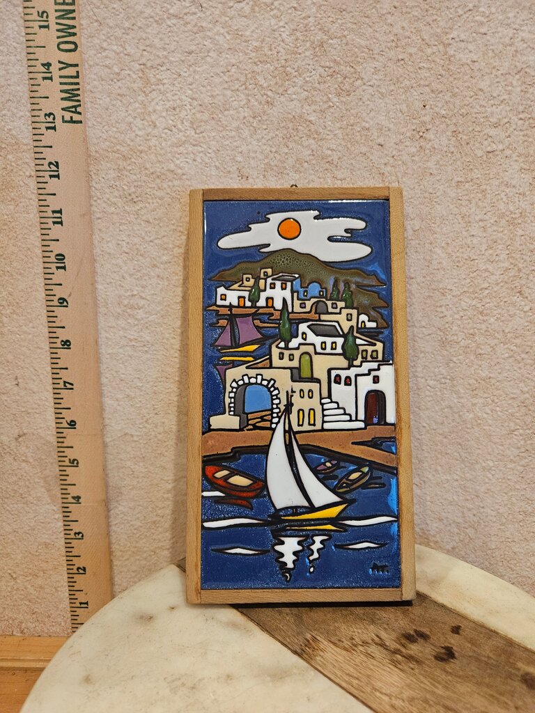 A striking ceramic tile wall plaque Angela Tsakirakis 1950's collective pottery jupiter leon pessah 3 stadiums athens greece