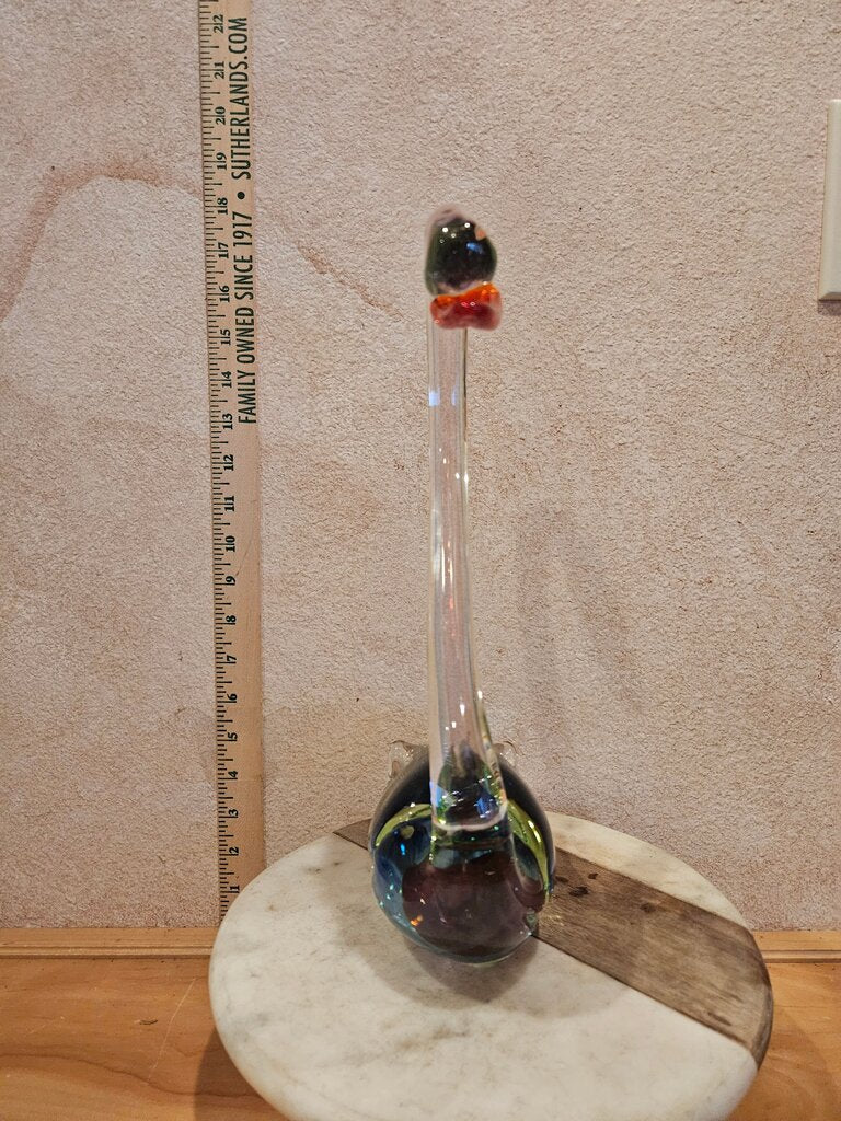 Rare Vintage Artesian MCM Murano Style Large Glass Swan Statue Paperweight Art Glass Display Blown Artist Maybe Italian Italy Figure Figurine Bird Love Colorful Dale
