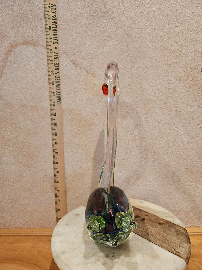 Rare Vintage Artesian MCM Murano Style Large Glass Swan Statue Paperweight Art Glass Display Blown Artist Maybe Italian Italy Figure Figurine Bird Love Colorful Dale