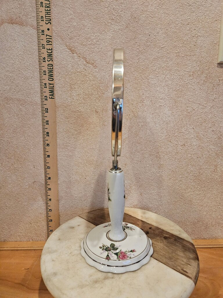 MOSS ROSE Porcelain Standing Swivel Makeup Vanity Mirror One Enlarges Vintage 1950-60s Grandmacore Cottage Granny Core