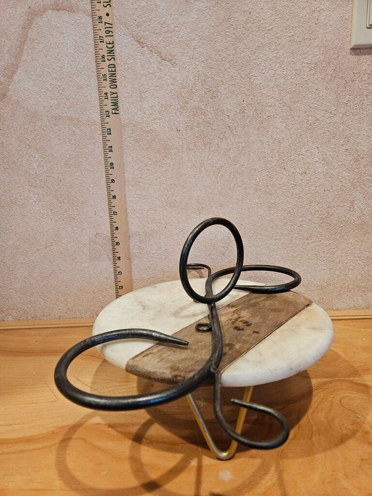 Vintage Marble and Wood Table Stand