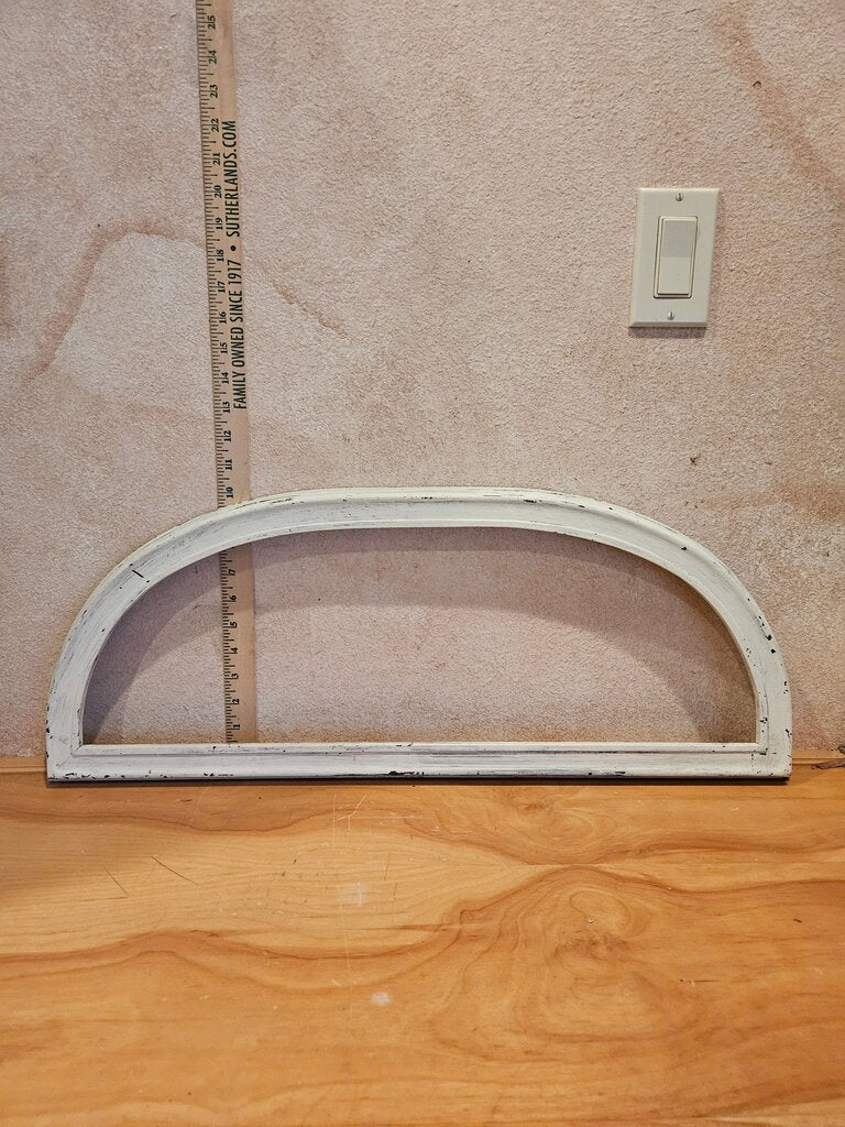 Vintage Industrial Arch Window Sash Half Round Top Farmhouse Chippy paint picture frame repurpose w hooks for rack mirror etc