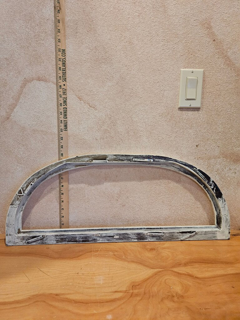 Vintage Industrial Arch Window Sash Half Round Top Farmhouse Chippy paint picture frame repurpose w hooks for rack mirror etc