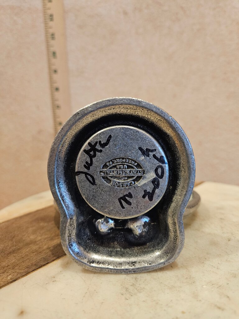 Carson Statesmetal Signed Artist or owner Artesian Arts & Craft Pewter Angel Candle Holder Freeport, PA USA