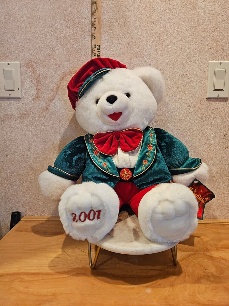Vintage Dan Dee 2001 Snowflake Teddy White Bear Christmas Stuffed Plush 20” Snowflake Teddy Bear Holiday Plush