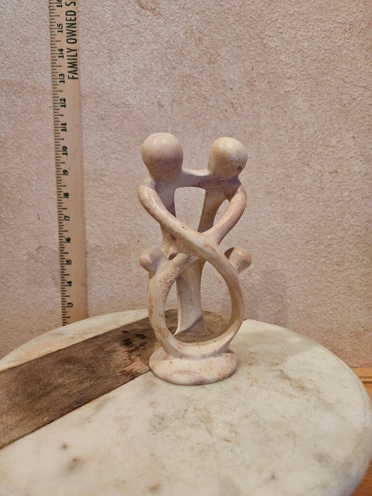 VINTAGE 8" Hand beige Carved Soapstone Sculpture DANCING FIGURES Abstract Family of 4 Figurine Sculpture