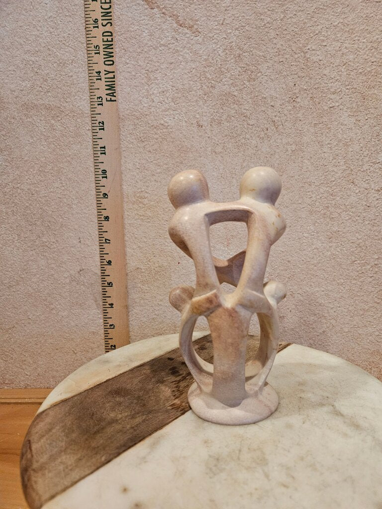 VINTAGE 8" Hand beige Carved Soapstone Sculpture DANCING FIGURES Abstract Family of 4 Figurine Sculpture