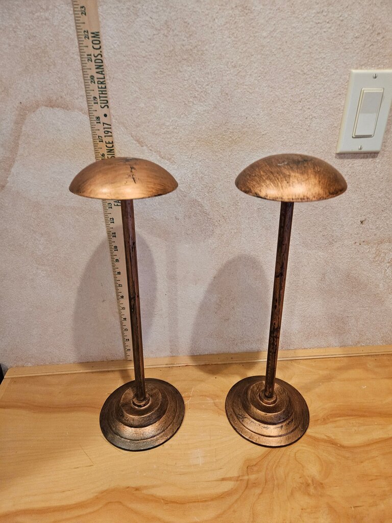 Faux Brushed Antique Copper Finish hat / wig / Medieva lDepot Antiqued Helmet Presentation Stand - Overall 17" Display