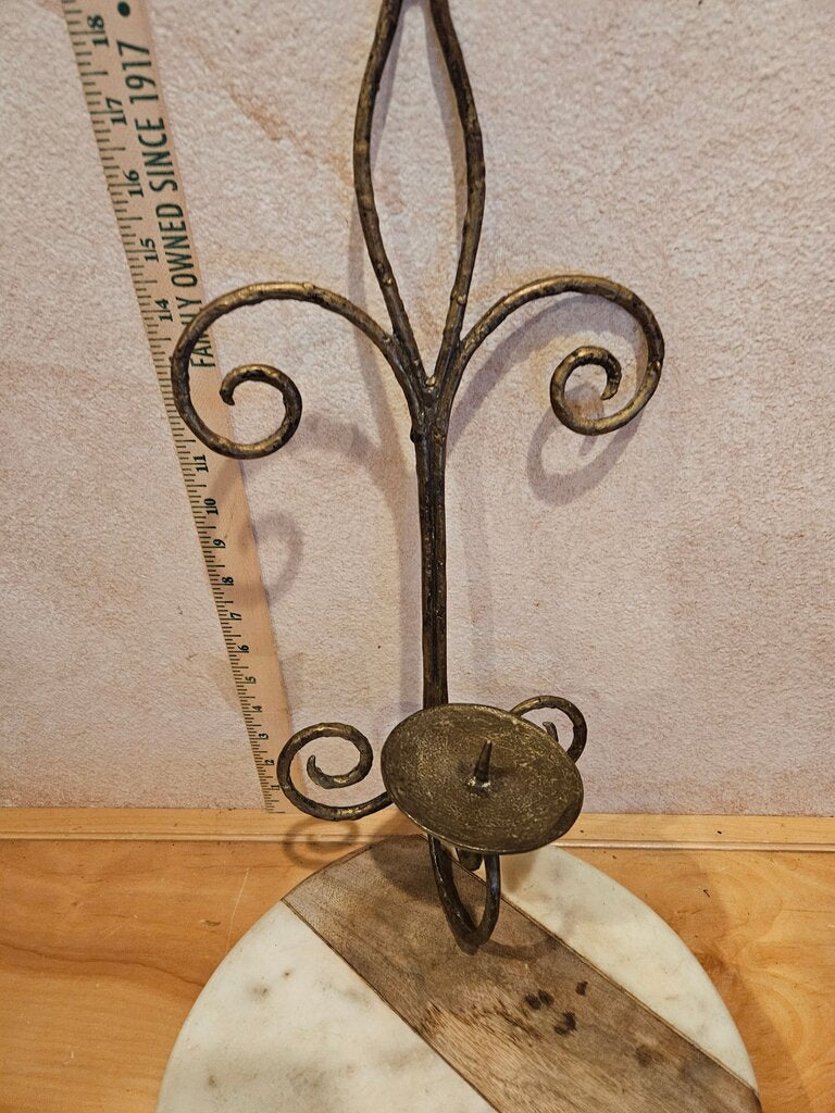 Vintage Fleur-de-Lis Gilded Scrolled Metal Wall Artisanal Sconce Candle Holder Hollywood Regency Style