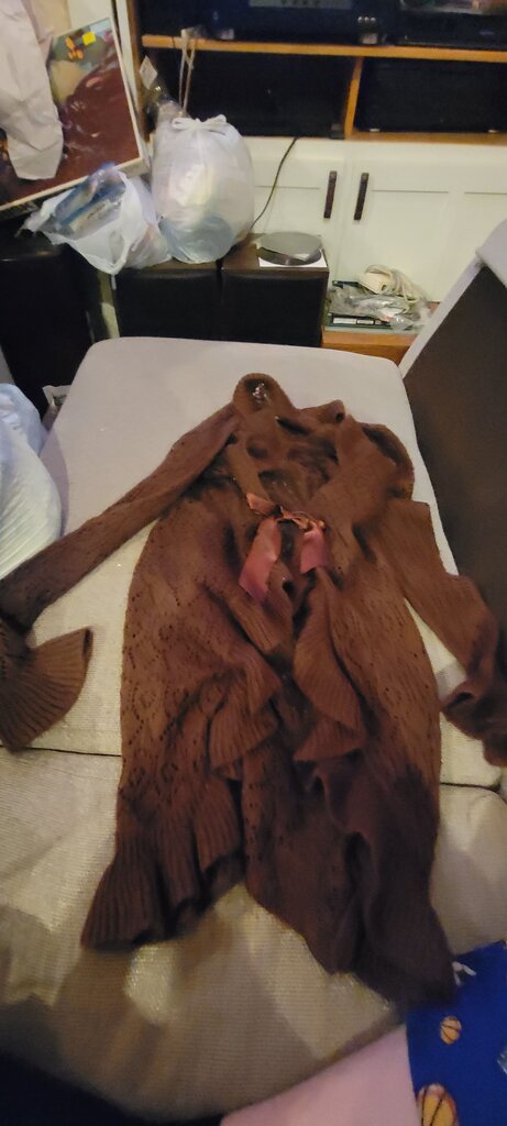 Brown Knit Cardigan with Ruffles