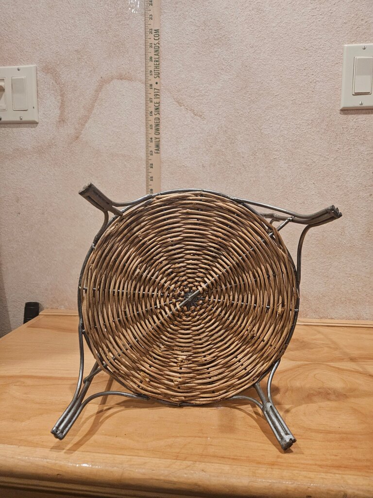 Two Tier Tea Party Woven Wicker Basket with wire handle table /shelf / riser / vignette display / Hot Chocolate stand or organizer Grandmacore Cottage Granny Core