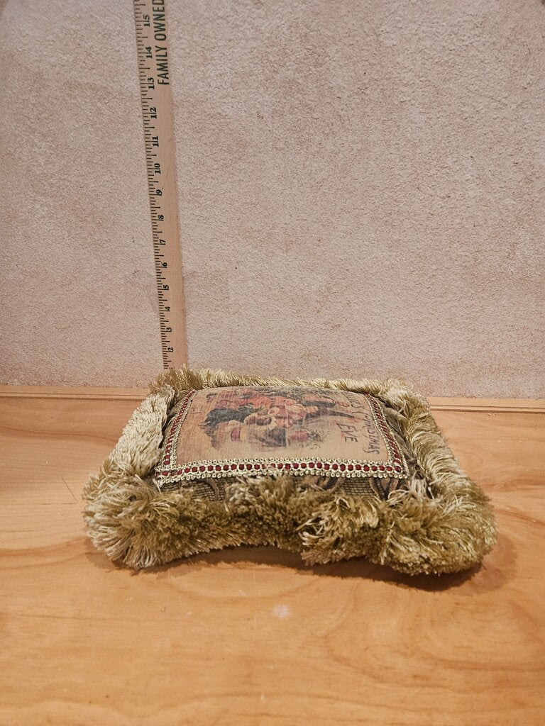 PULVERMACHER DESIGNS NY Luxury Christmas Fringed Luxury Pillow - Nellie's Christmas Eve Grandmacore Cottage Granny Core Victorian Christmas style