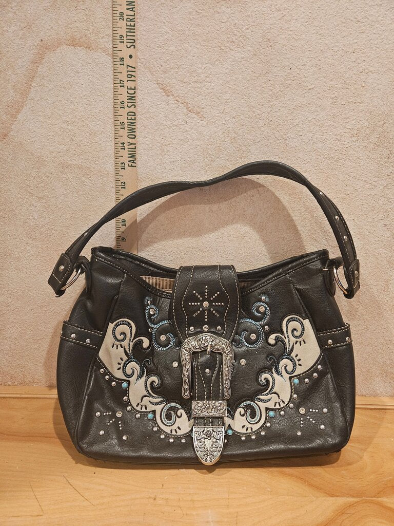 Black Fashion Handbag with Decorative Buckle