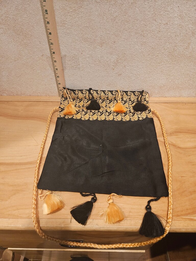 Embroidered Black and Gold Drawstring Bag