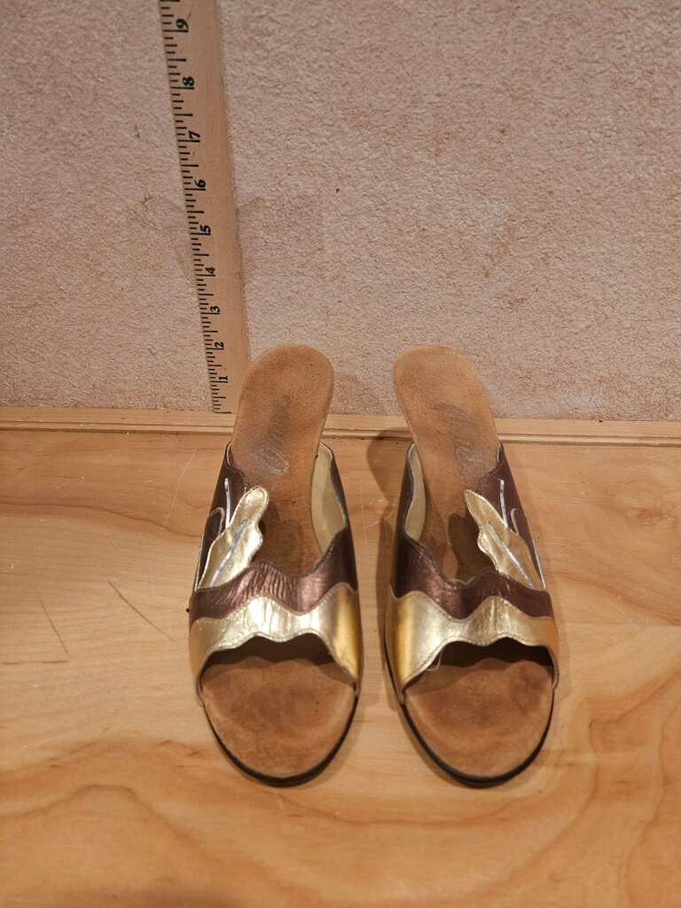 Stylish Brown and Gold Heeled Mules