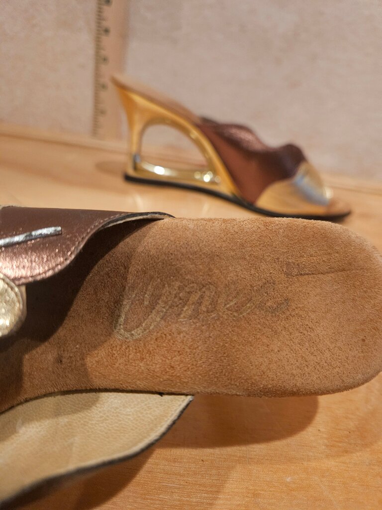 Stylish Brown and Gold Heeled Mules