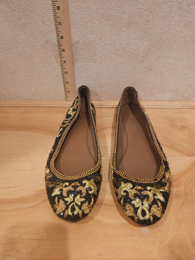 Donald J Pliner Black and Gold Embellished Flats