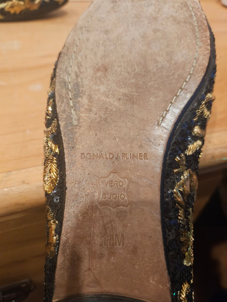 Donald J Pliner Black and Gold Embellished Flats