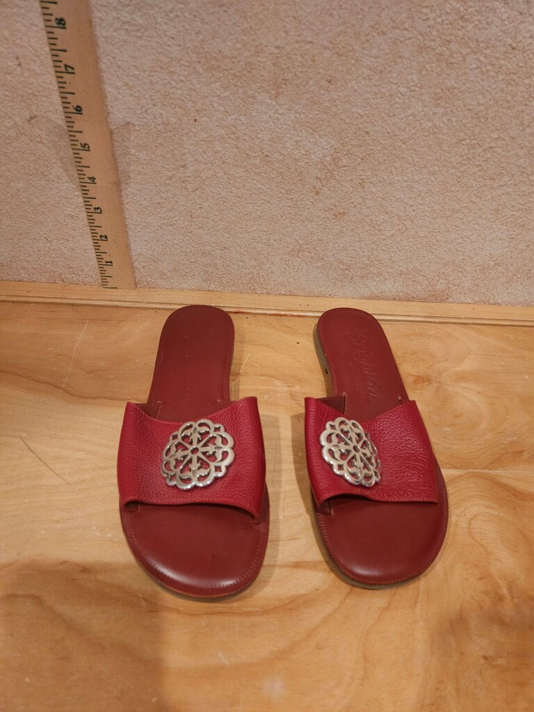 Brighton Red Slide Sandals with Decorative Buckle