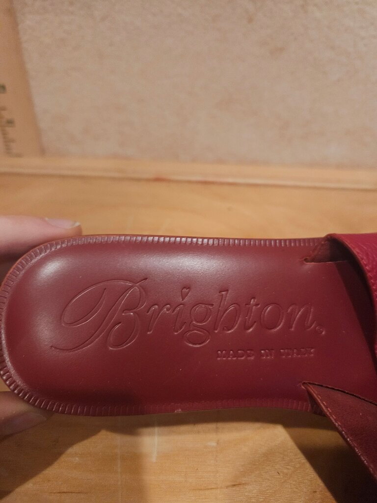 Brighton Red Slide Sandals with Decorative Buckle