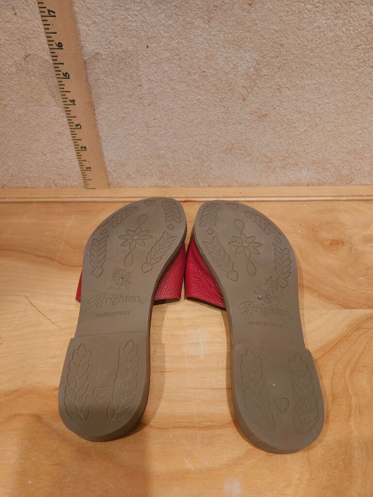 Brighton Red Slide Sandals with Decorative Buckle