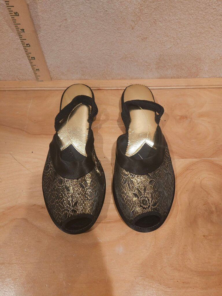 Women's Black and Gold Open-Toe Sandals