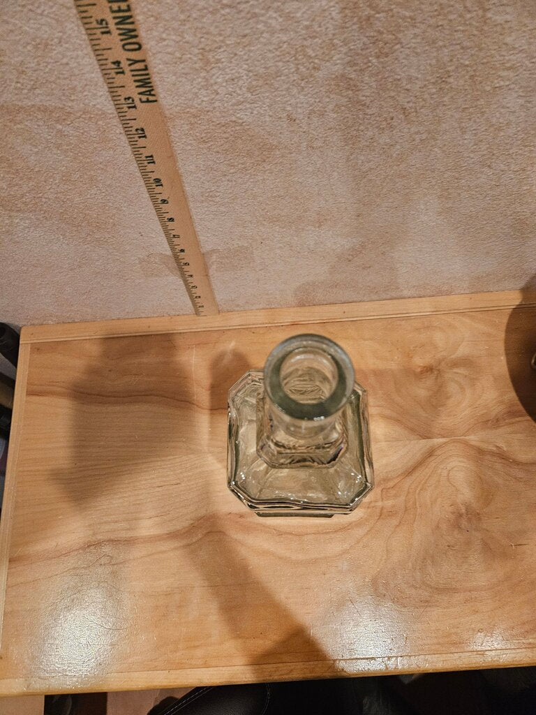 Vintage Greenish Tint Clear Glass Square Bottle Apothecary Jar w/ Raised Design Bottled Container