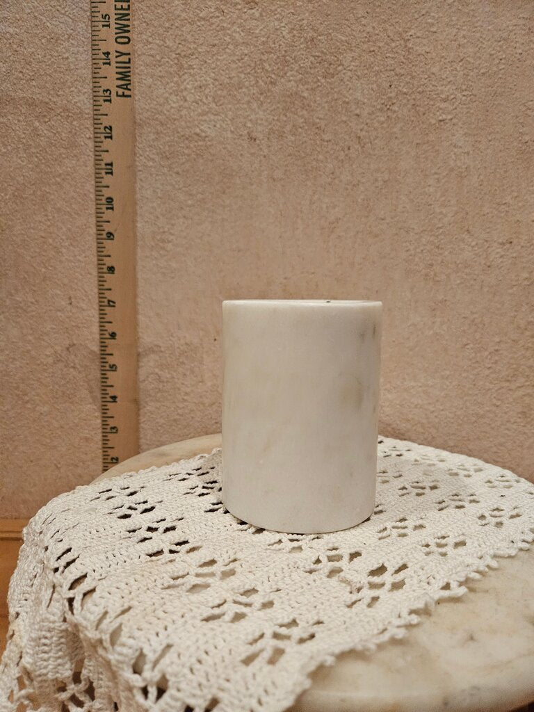 Natural Marble Pencil Pen Holder Stand for Desk Makeup Brush Cup as is w inside ink stains
