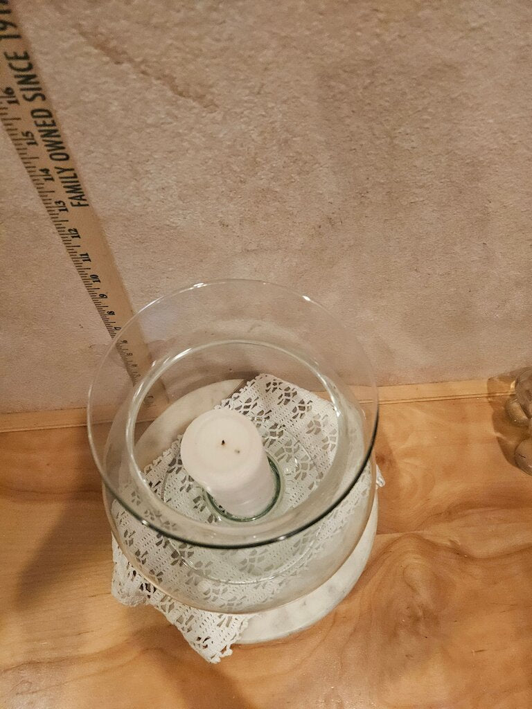 Large Vintage Glass Globe Candle Holder Lamp Fill & change up decor seasonally w collectables like shells, glass ornaments etc