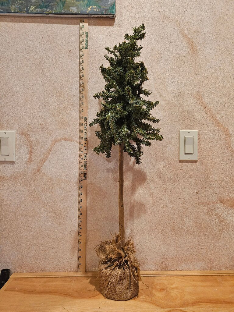 Mini Tall Artificial Pine Tree in Burlap Base Christmas winter display Grandmacore Cottage Granny core farmhouse decor