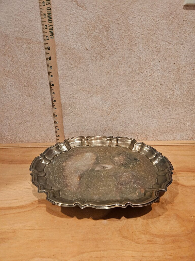 Vintage Eales 1779 Silver-Plated Ornate Footed cookie, cupcake, dessert Serving embossed Tray Scalloped Edge Platter