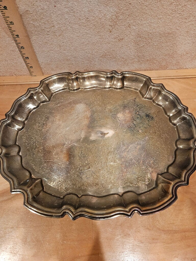 Vintage Eales 1779 Silver-Plated Ornate Footed cookie, cupcake, dessert Serving embossed Tray Scalloped Edge Platter