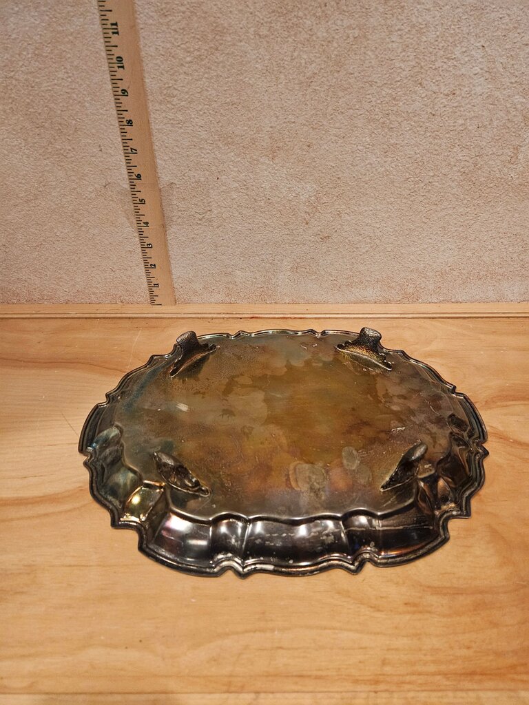 Vintage Eales 1779 Silver-Plated Ornate Footed cookie, cupcake, dessert Serving embossed Tray Scalloped Edge Platter