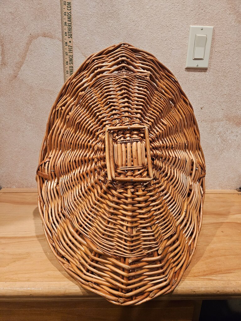 Handwoven Mid Century French Style Flower Gathering Wicker Basket w Handle Vanity Towel display, table farmhouse decor