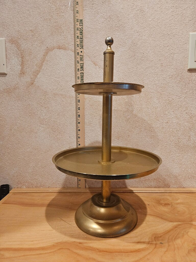 Elegant 2 Tier Faux Gilded Golden Stand /Cake /cupcake/Jewelry/Cookie/Vignette Display Serving Tray Hollywood Regency