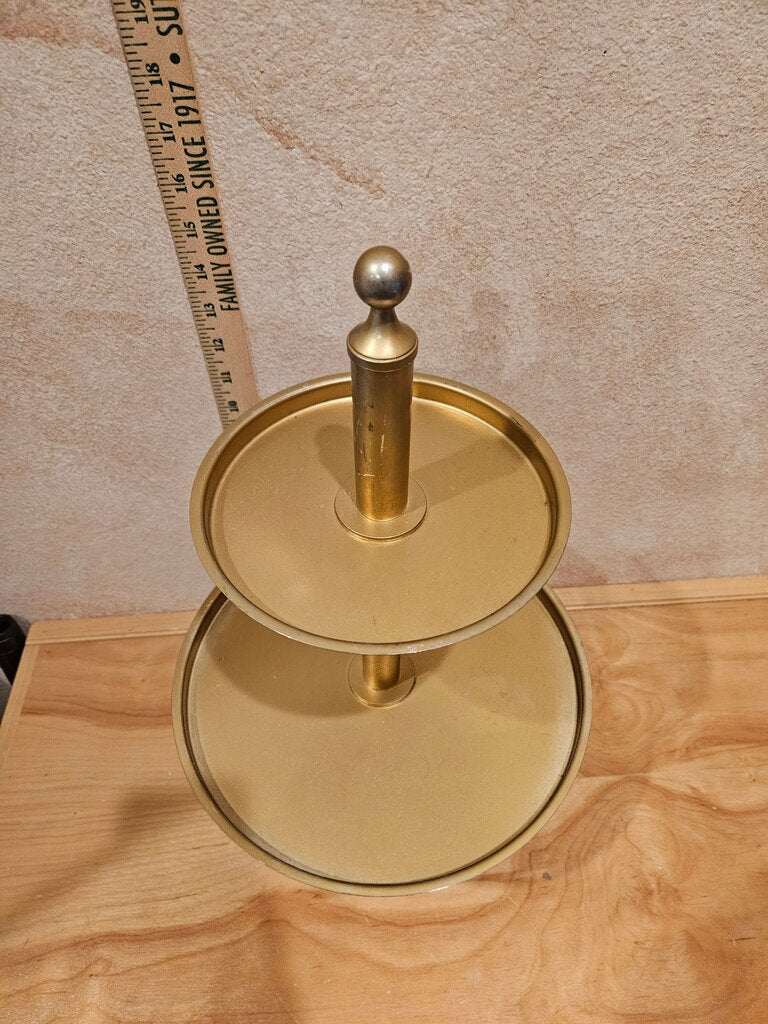 Elegant 2 Tier Faux Gilded Golden Stand /Cake /cupcake/Jewelry/Cookie/Vignette Display Serving Tray Hollywood Regency